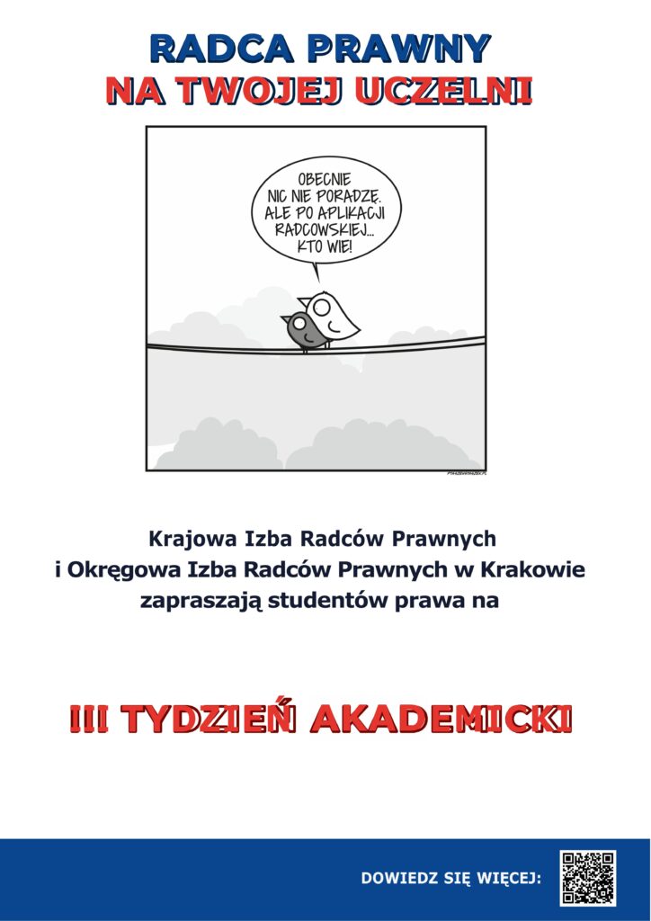 Plakat promujący, na nim żartobliwy rysunek prezentujący szkic ptaków na gałęzi.