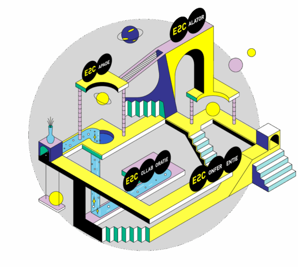 Logo projektu, system przejść i kładek pomiędzy elementami